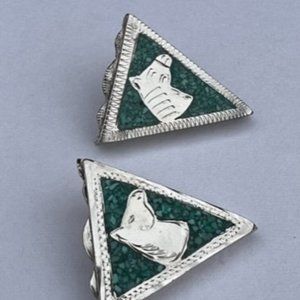 Vintage Mexican Sterling Silver Men's shirt Collar Tip Collar Points Horse Logo